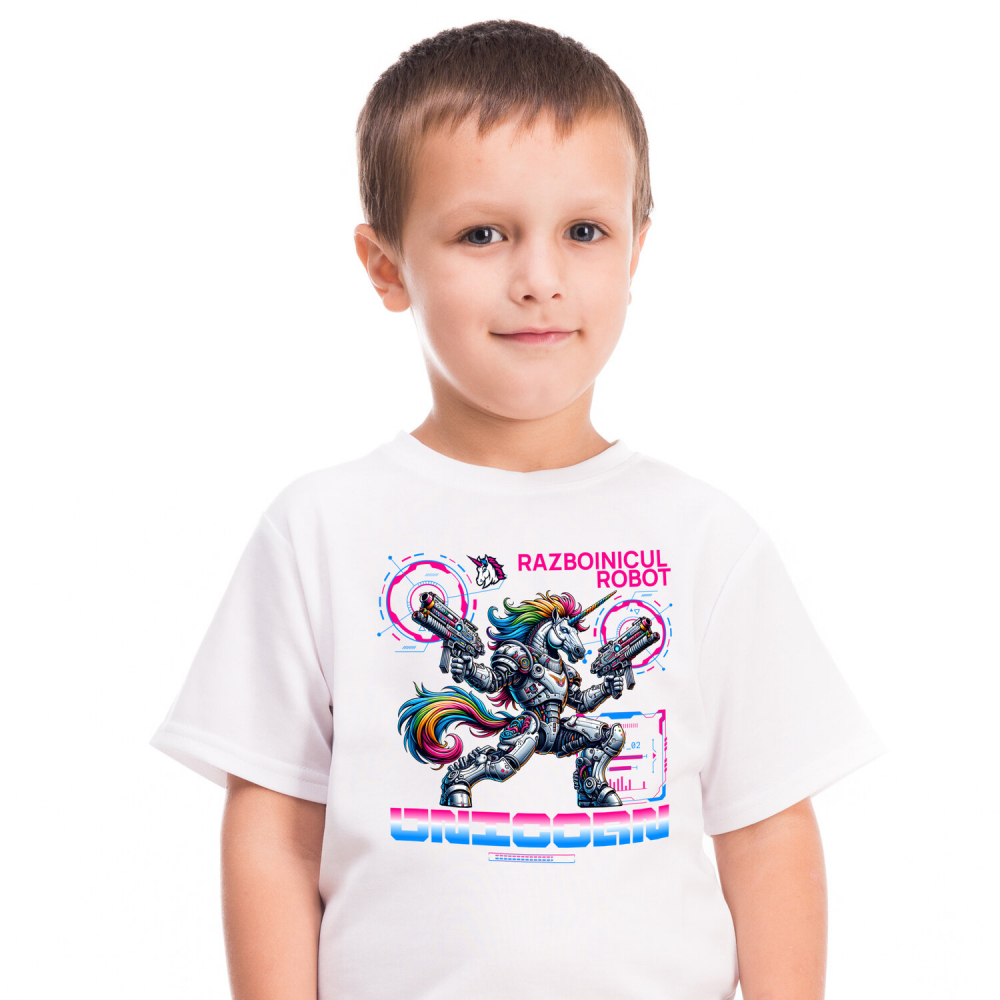 Tricou Femei, Barbati, Copii, Fata, Baiat, Unisex Personalizat Robot Unicorn cu Arme și Coamă Multicolor - Razboinicul Unicorn [2]
