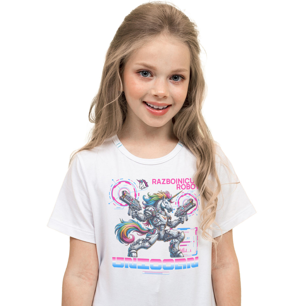 Tricou Femei, Barbati, Copii, Fata, Baiat, Unisex Personalizat Robot Unicorn cu Arme și Coamă Multicolor - Razboinicul Unicorn [1]