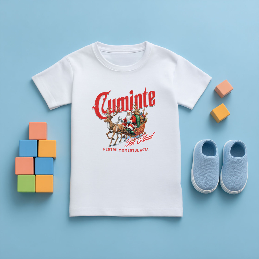 Tricou Femei, Barbati, Copii, Fata, Baiat, Unisex Personalizat Sania lui Moș Crăciun Trasă de Reni – Haios și Cuminte tot Anul pentru Momentul Asta [5]