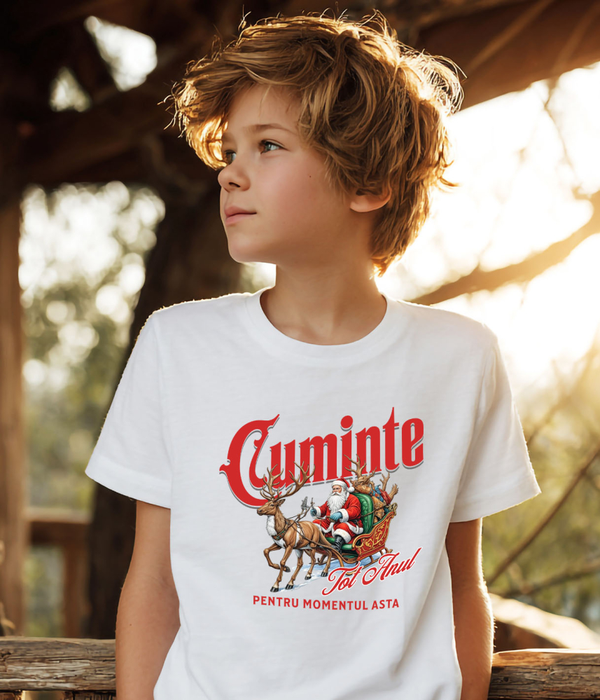 Tricou Femei, Barbati, Copii, Fata, Baiat, Unisex Personalizat Sania lui Moș Crăciun Trasă de Reni – Haios și Cuminte tot Anul pentru Momentul Asta [4]