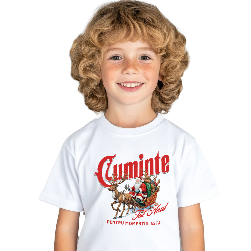 Tricou Femei, Barbati, Copii, Fata, Baiat, Unisex Personalizat Sania lui Moș Crăciun Trasă de Reni – Haios și Cuminte tot Anul pentru Momentul Asta [2]