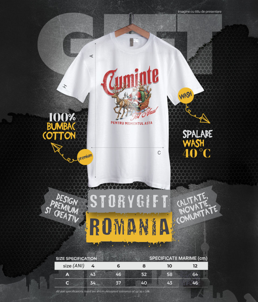 Tricou Femei, Barbati, Copii, Fata, Baiat, Unisex Personalizat Sania lui Moș Crăciun Trasă de Reni – Haios și Cuminte tot Anul pentru Momentul Asta [6]