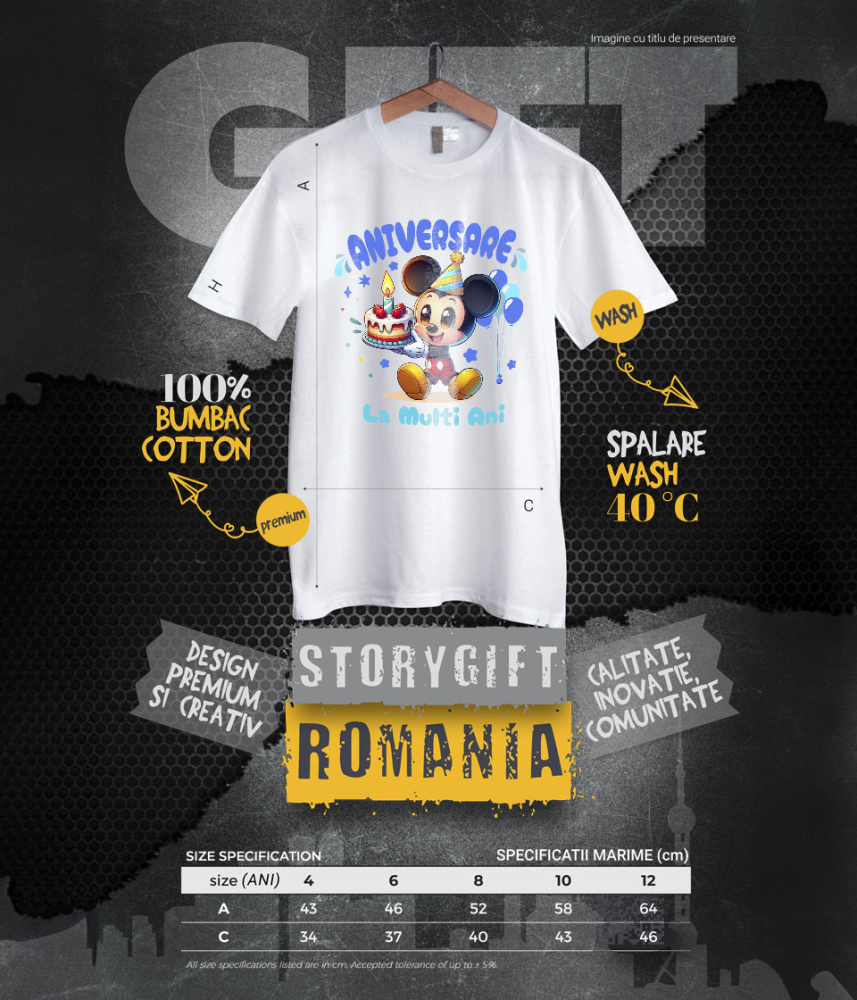 Tricou Copii cu Sarbatoreste cu Mickey – Cadouri Pline de Veselie 100% Bumbac, Alb, 8 Ani [6]