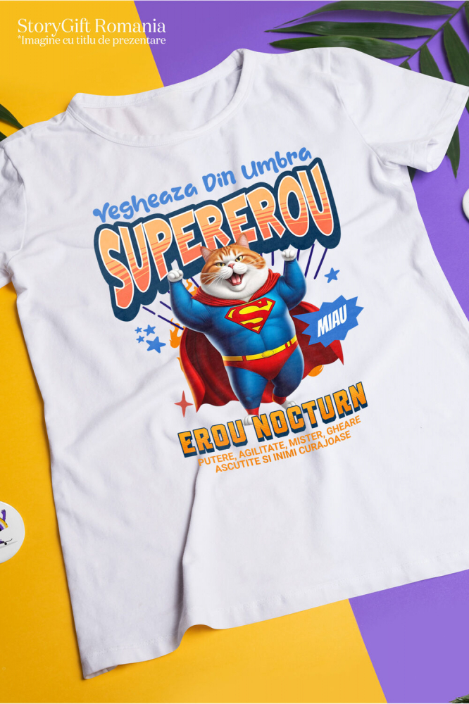 Tricou Femei, Barbati, Copii, Fata, Baiat, Unisex Personalizat Scottish Fold în Costum de Superman – Cadou Amuzant pentru Iubitorii de Pisici [3]