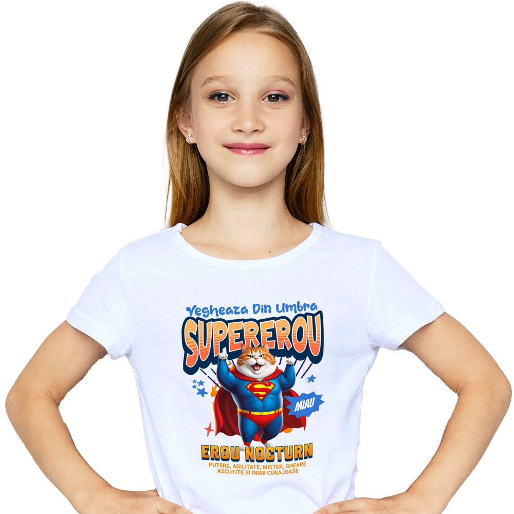 Tricou Femei, Barbati, Copii, Fata, Baiat, Unisex Personalizat Scottish Fold în Costum de Superman – Cadou Amuzant pentru Iubitorii de Pisici [2]