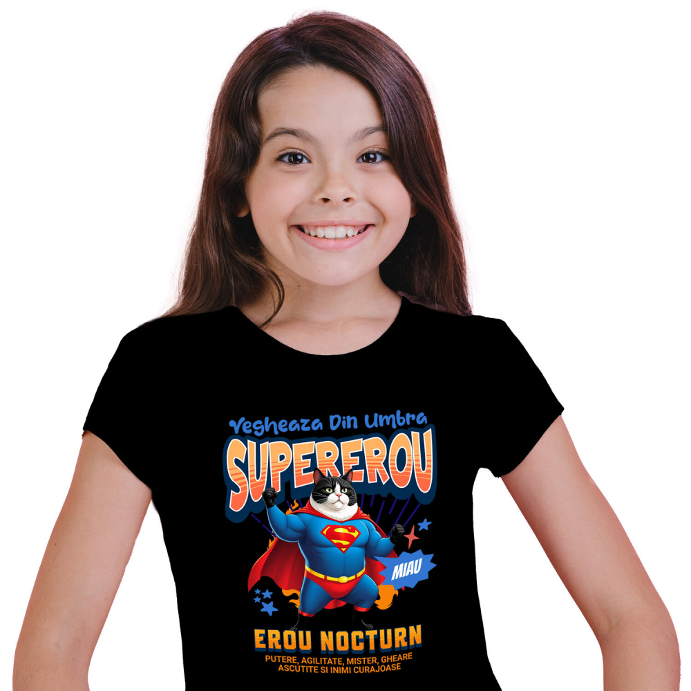 Tricou Femei, Barbati, Copii, Fata, Baiat, Unisex Personalizat Scottish Fold în Costum de Superman – Cadoul Perfect pentru Iubitorii de Pisici [1]