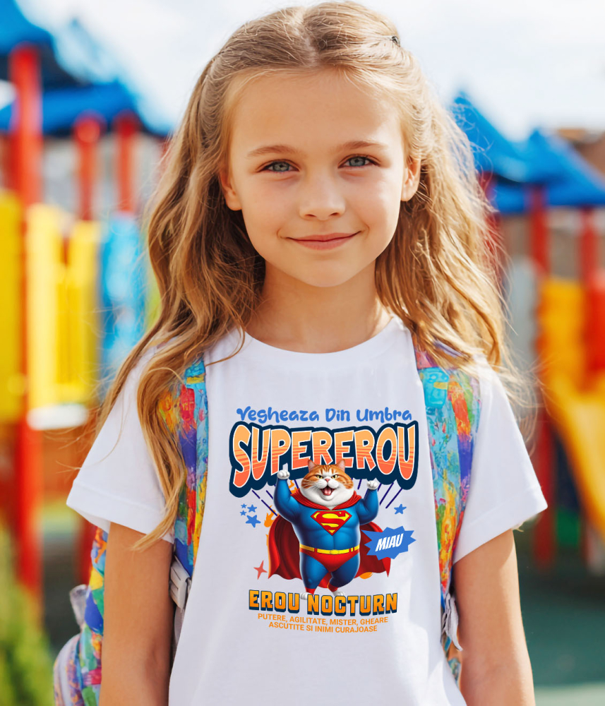 Tricou Femei, Barbati, Copii, Fata, Baiat, Unisex Personalizat Scottish Fold în Costum de Superman – Cadou Amuzant pentru Iubitorii de Pisici [3]