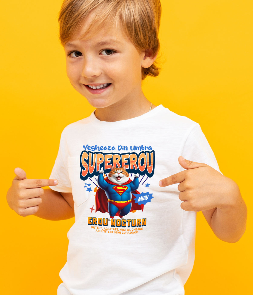 Tricou Femei, Barbati, Copii, Fata, Baiat, Unisex Personalizat Scottish Fold în Costum de Superman – Cadou Amuzant pentru Iubitorii de Pisici [4]