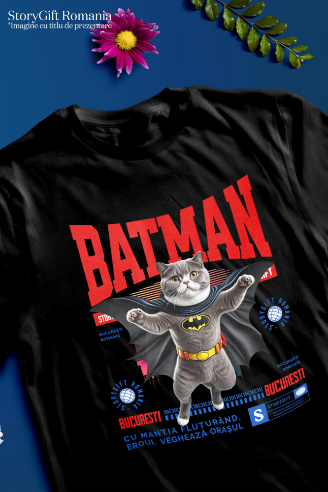 Tricou Femei, Barbati, Copii, Fata, Baiat, Unisex Personalizat Scottish Fold în Costum de Batman – Supereroul Perfect pentru Copii și Iubitorii de Pisici [3]