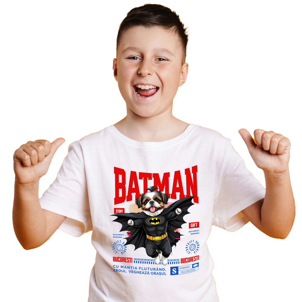 Tricou Femei, Barbati, Copii, Fata, Baiat, Unisex Personalizat Shih Tzu În Costum de Batman – Câine Supererou pentru Copii și Iubitorii de Animale [2]