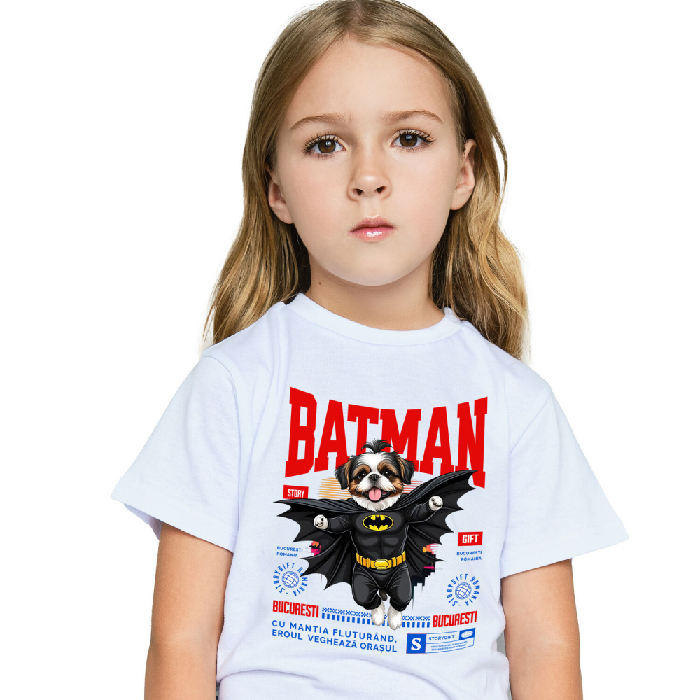 Tricou Femei, Barbati, Copii, Fata, Baiat, Unisex Personalizat Shih Tzu În Costum de Batman – Câine Supererou pentru Copii și Iubitorii de Animale [1]