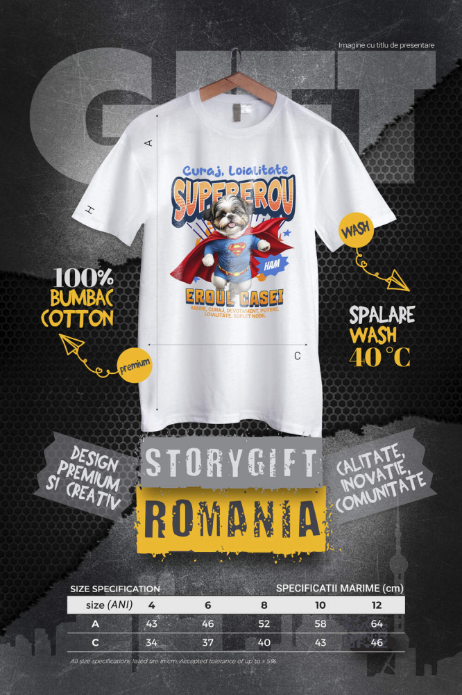 Tricou Femei, Barbati, Copii, Fata, Baiat, Unisex Personalizat Shih Tzu în Costum de Superman – Produse Personalizate pentru Copii și Familie [4]
