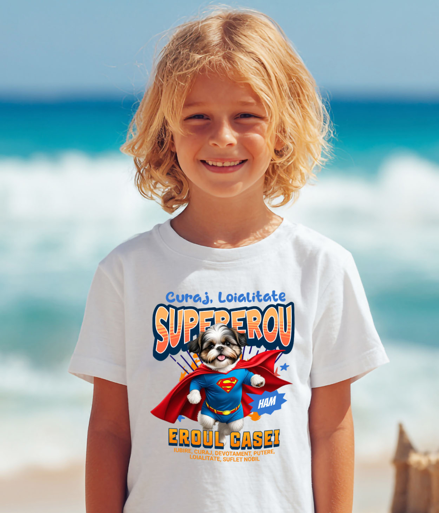 Tricou Femei, Barbati, Copii, Fata, Baiat, Unisex Personalizat Shih Tzu în Costum de Superman – Produse Personalizate pentru Copii și Familie [4]