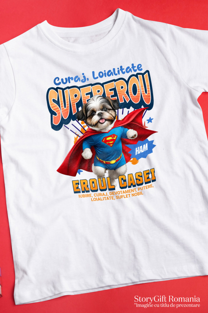 Tricou Femei, Barbati, Copii, Fata, Baiat, Unisex Personalizat Shih Tzu în Costum de Superman – Produse Personalizate pentru Copii și Familie [3]