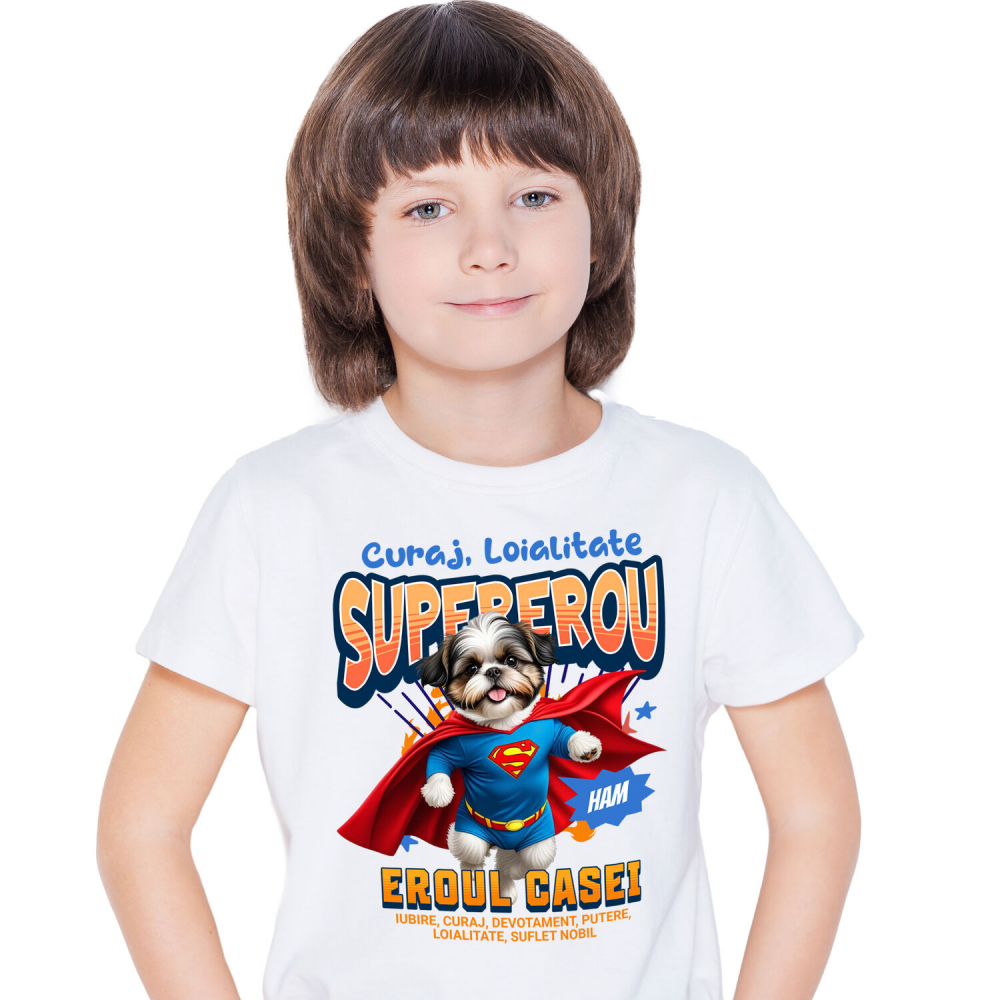 Tricou Femei, Barbati, Copii, Fata, Baiat, Unisex Personalizat Shih Tzu în Costum de Superman – Produse Personalizate pentru Copii și Familie [2]