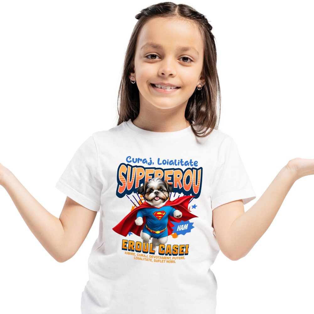 Tricou Femei, Barbati, Copii, Fata, Baiat, Unisex Personalizat Shih Tzu în Costum de Superman – Produse Personalizate pentru Copii și Familie [1]