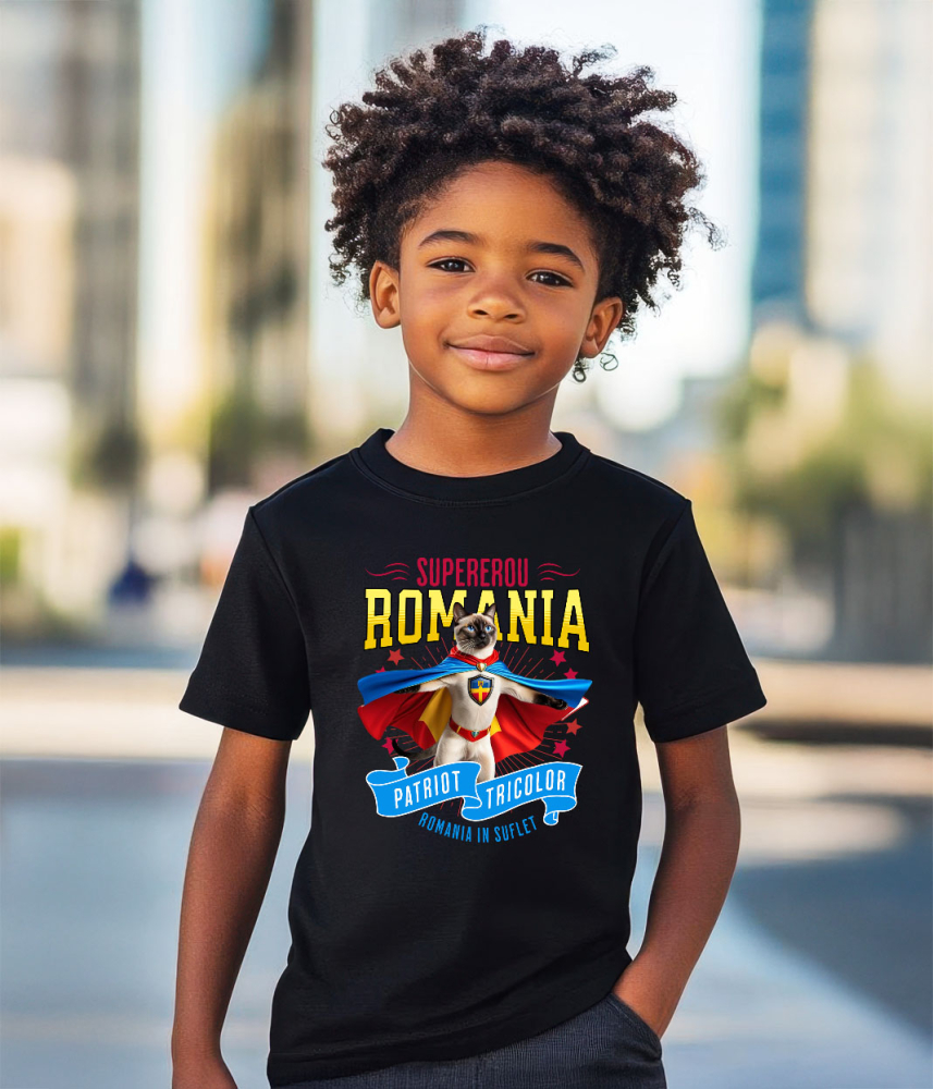 Tricou Femei, Barbati, Copii, Fata, Baiat, Unisex Personalizat Pisică Siameză Supererou – Costum Căpitan România, Cadou Personalizat [3]