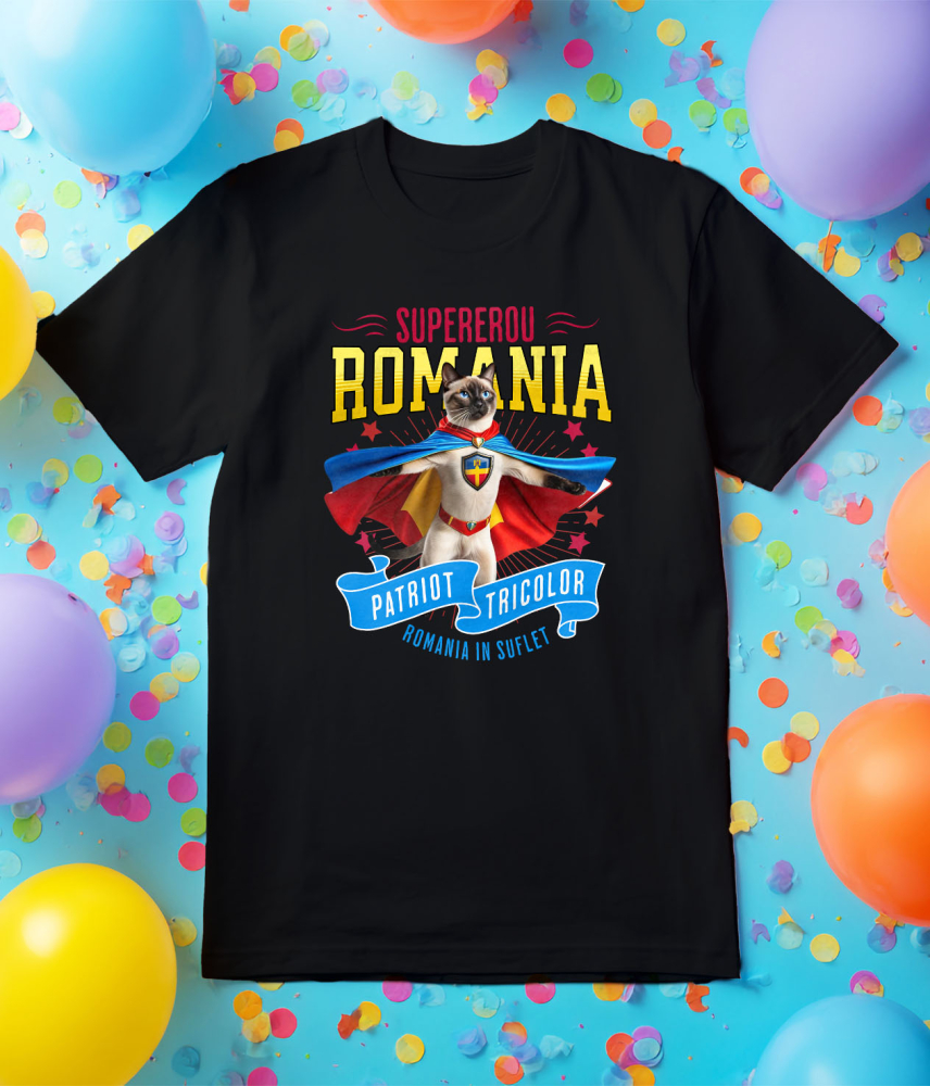 Tricou Femei, Barbati, Copii, Fata, Baiat, Unisex Personalizat Pisică Siameză Supererou – Costum Căpitan România, Cadou Personalizat [5]