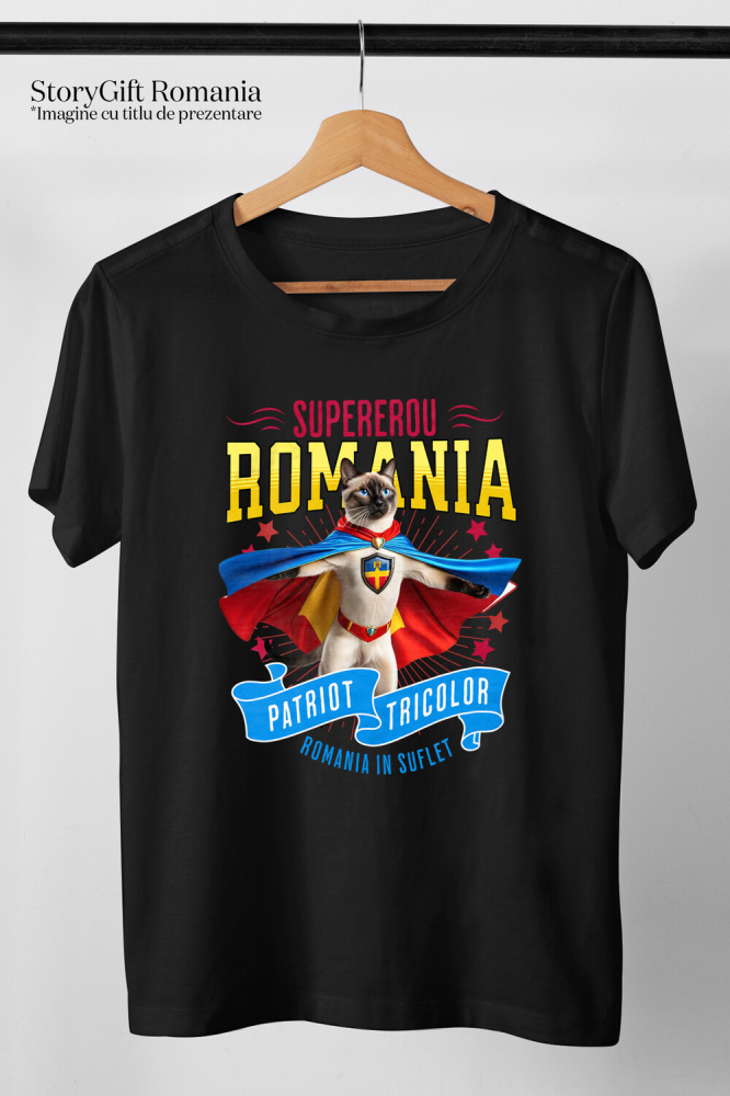 Tricou Femei, Barbati, Copii, Fata, Baiat, Unisex Personalizat Pisică Siameză Supererou – Costum Căpitan România, Cadou Personalizat [3]