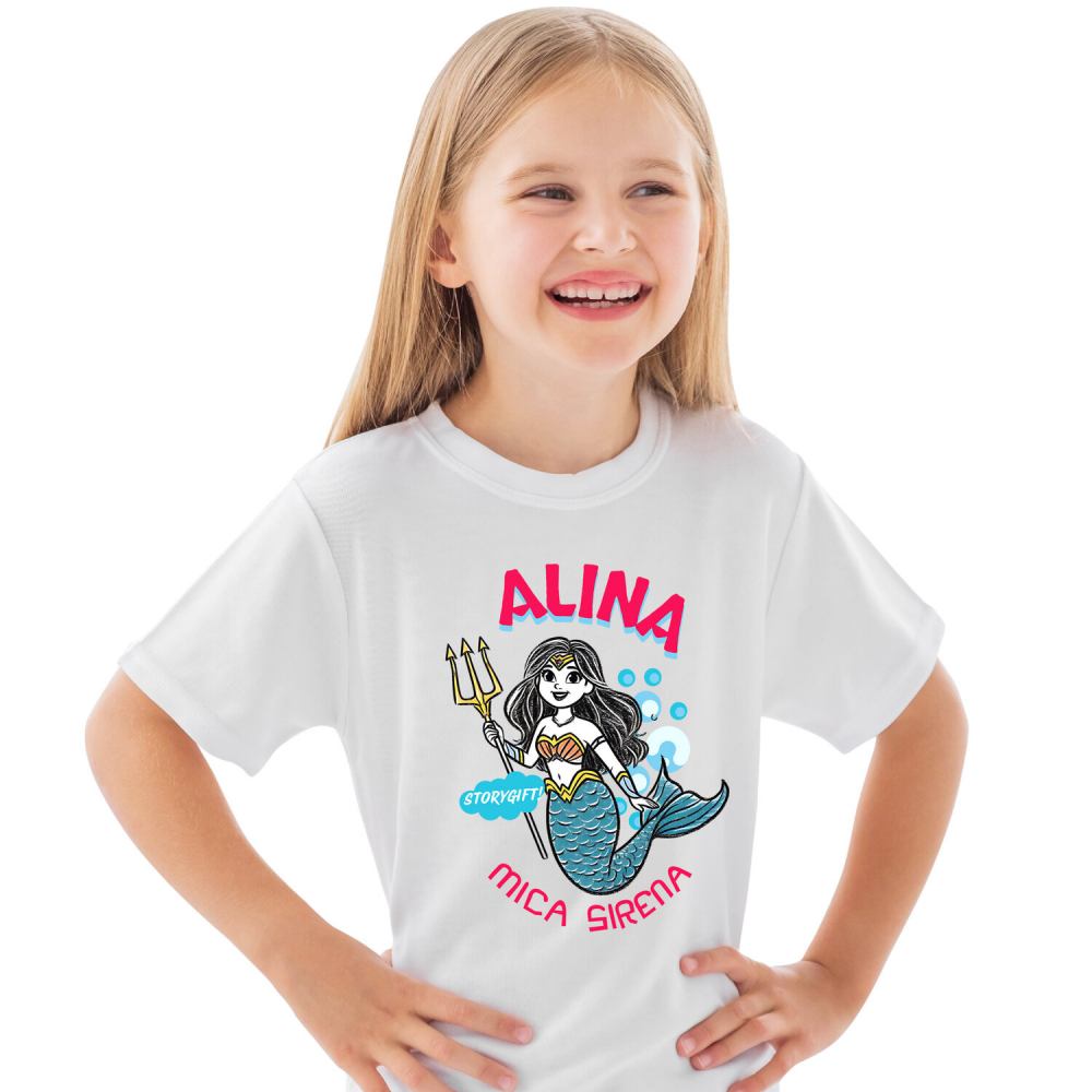 Tricou Femei, Barbati, Copii, Fata, Baiat, Unisex Personalizat Sirena de Mare Regina cu Trident – Cadou Personalizat pentru Copii și Familie [2]