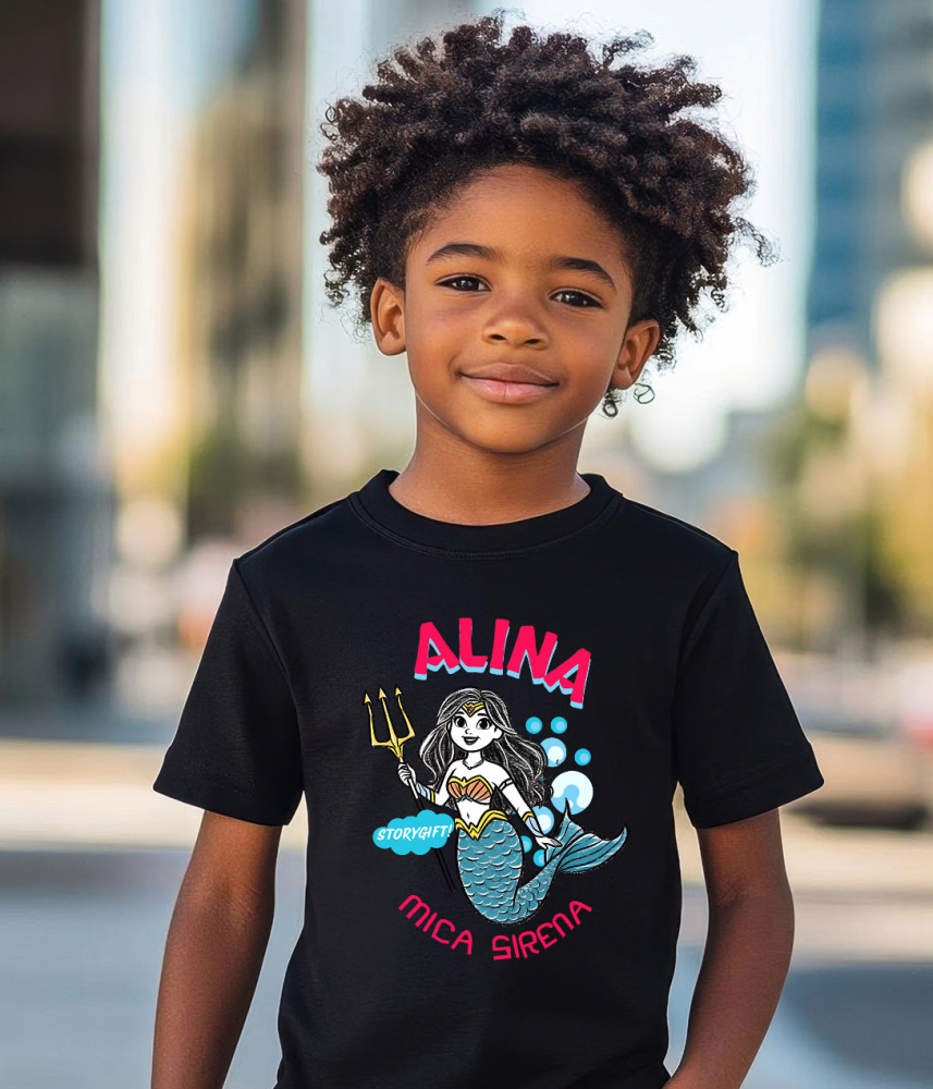 Tricou Femei, Barbati, Copii, Fata, Baiat, Unisex Personalizat Sirena de Mare Regina cu Trident – Cadou Personalizat pentru Copii și Familie [4]