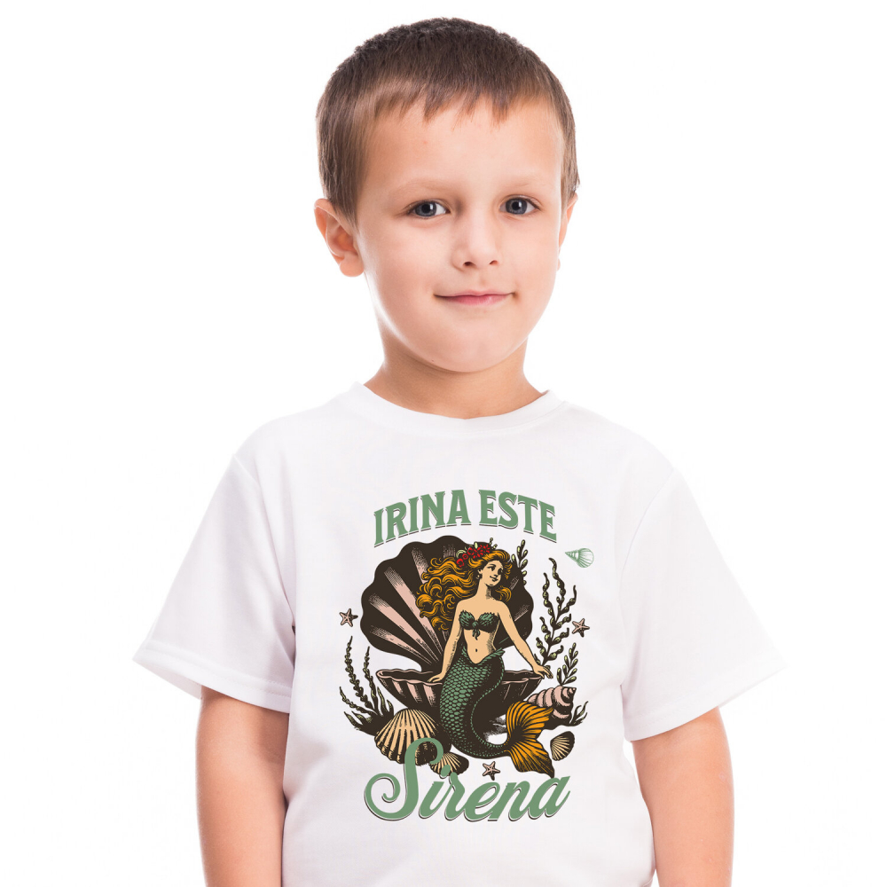 Tricou Femei, Barbati, Copii, Fata, Baiat, Unisex Personalizat Sirena Personalizată cu Costum Verde – Cadou Unic pentru Copii și Familie [2]