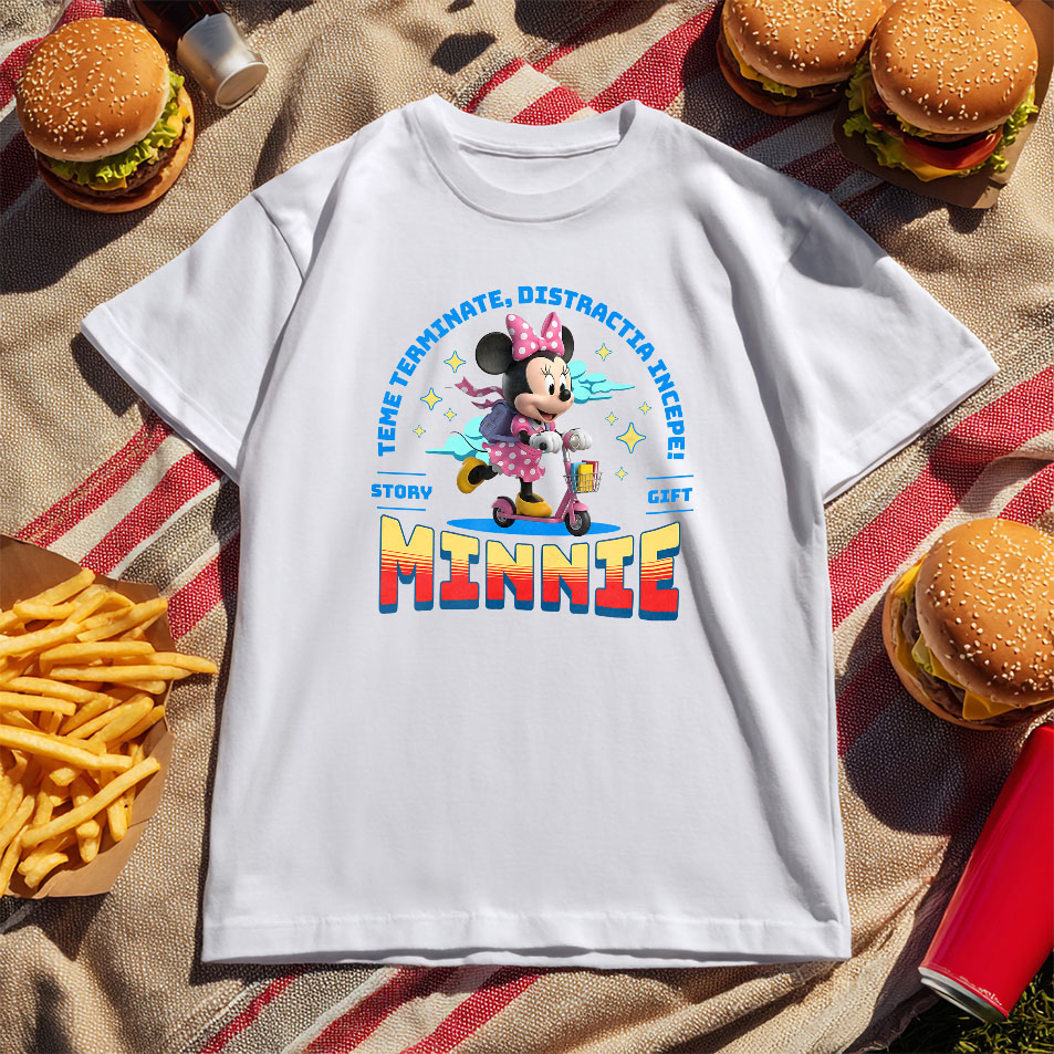 Tricou Copii cu Skateboard Minnie Mouse: Distracție și Zâmbete La Fiecare Tura 100% Bumbac, Alb, 6 Ani [5]