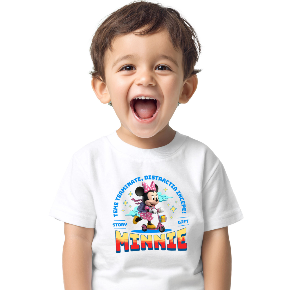 Tricou Copii cu Skateboard Minnie Mouse: Distracție și Zâmbete La Fiecare Tura 100% Bumbac, Alb, 6 Ani [2]