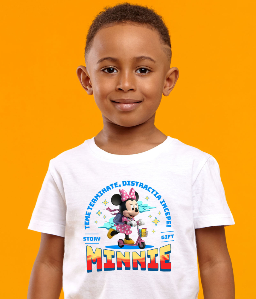 Tricou Copii cu Skateboard Minnie Mouse: Distracție și Zâmbete La Fiecare Tura 100% Bumbac, Alb, 6 Ani [4]