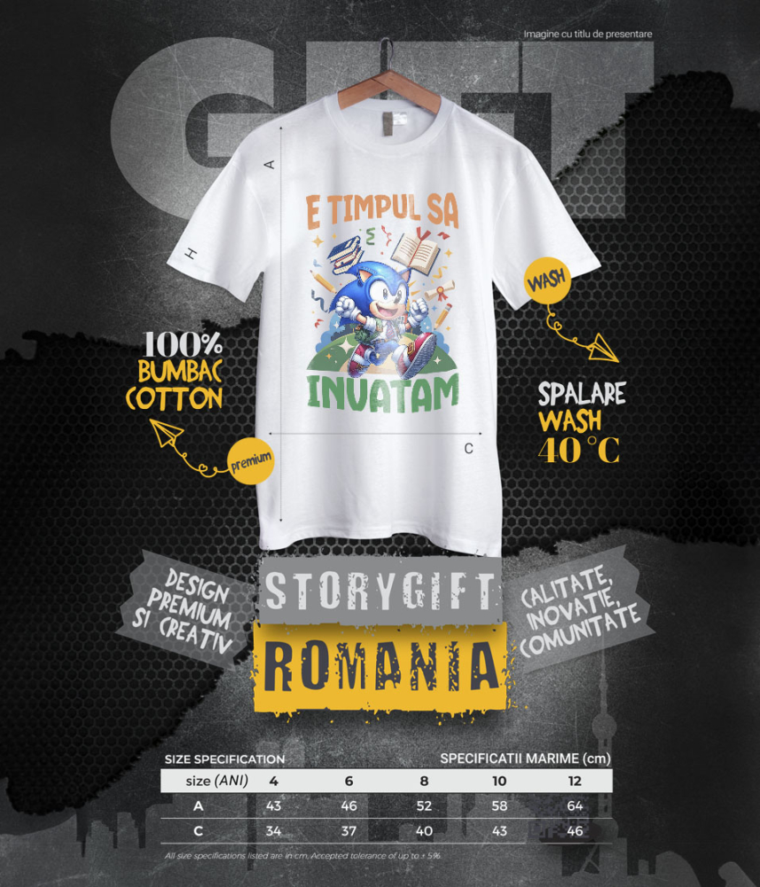Tricou Copii cu Sonic: Începe-ți Aventura În Învățare Pe Viteza Maximă 100% Bumbac, Alb, 12 Ani [6]