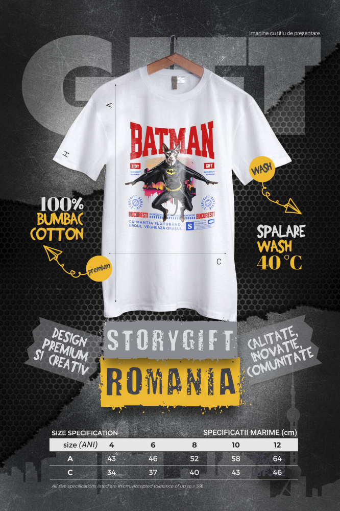 Tricou Femei, Barbati, Copii, Fata, Baiat, Unisex Personalizat Pisica Sphynx în Costum de Batman – Un Supererou Unic pentru Copii și Iubitorii de Animale [4]