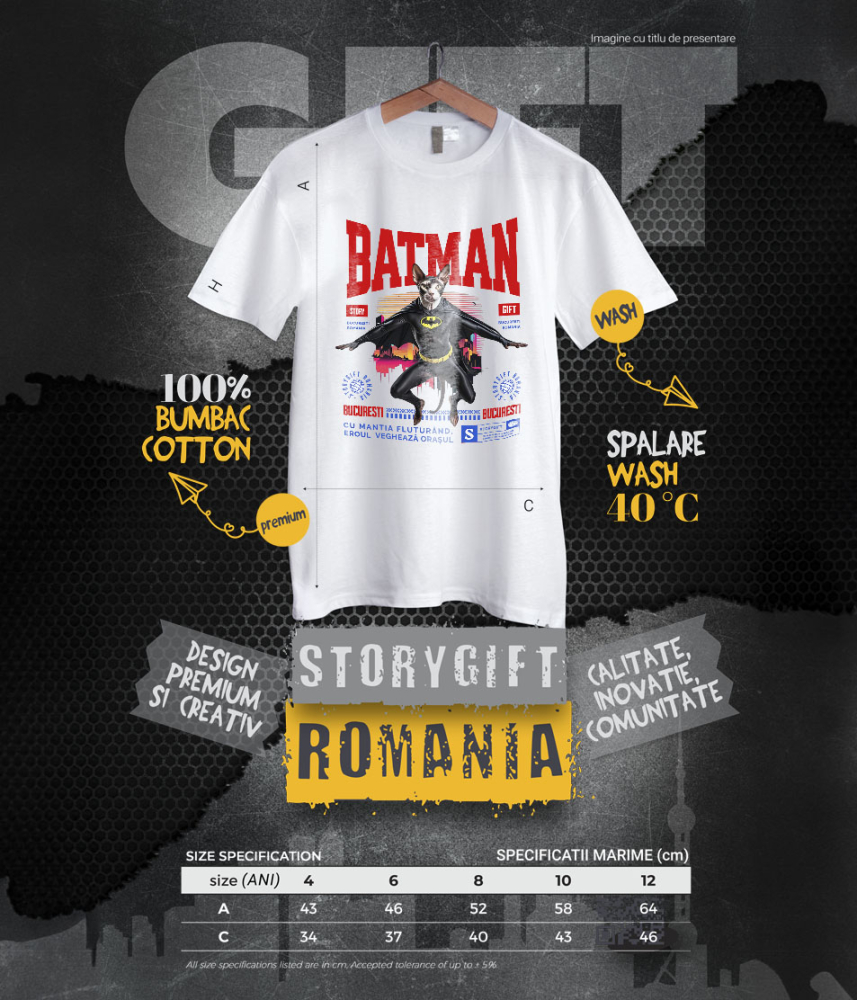 Tricou Femei, Barbati, Copii, Fata, Baiat, Unisex Personalizat Pisica Sphynx în Costum de Batman – Un Supererou Unic pentru Copii și Iubitorii de Animale [6]