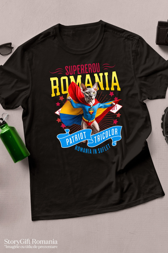 Tricou Femei, Barbati, Copii, Fata, Baiat, Unisex Personalizat Pisica Sphynx în Costum de Căpitan România – Cadou Personalizat Unic pentru Iubitorii de Pisici [3]