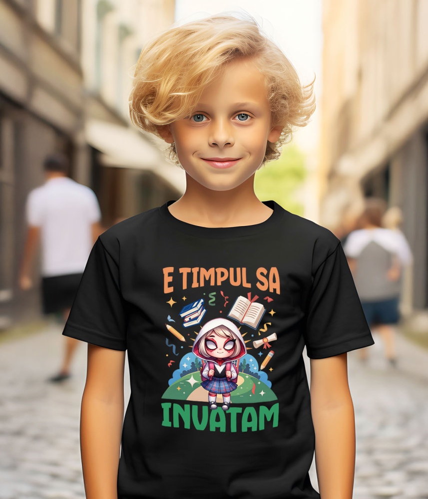 Tricou Copii cu Spide-Gwen: Incepem Sa Invatam Cu Puterea Supereroilor 100% Bumbac, Negru, 10 Ani [4]