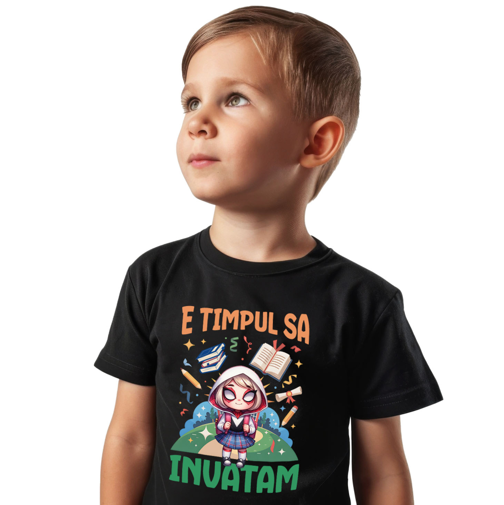 Tricou Copii cu Spide-Gwen: Incepem Sa Invatam Cu Puterea Supereroilor 100% Bumbac, Negru, 10 Ani [2]