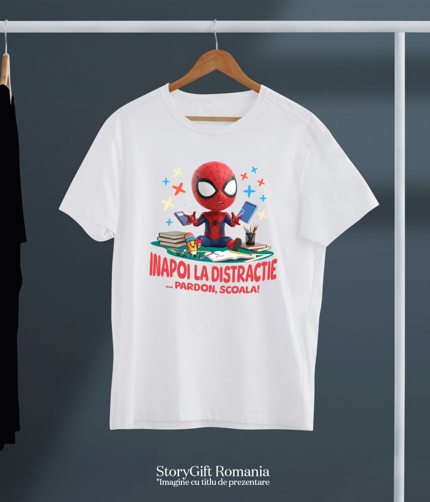 Tricou Copii cu Spiderman – Inceput De Scoala Vesel 100% Bumbac, Alb, 12 Ani [5]