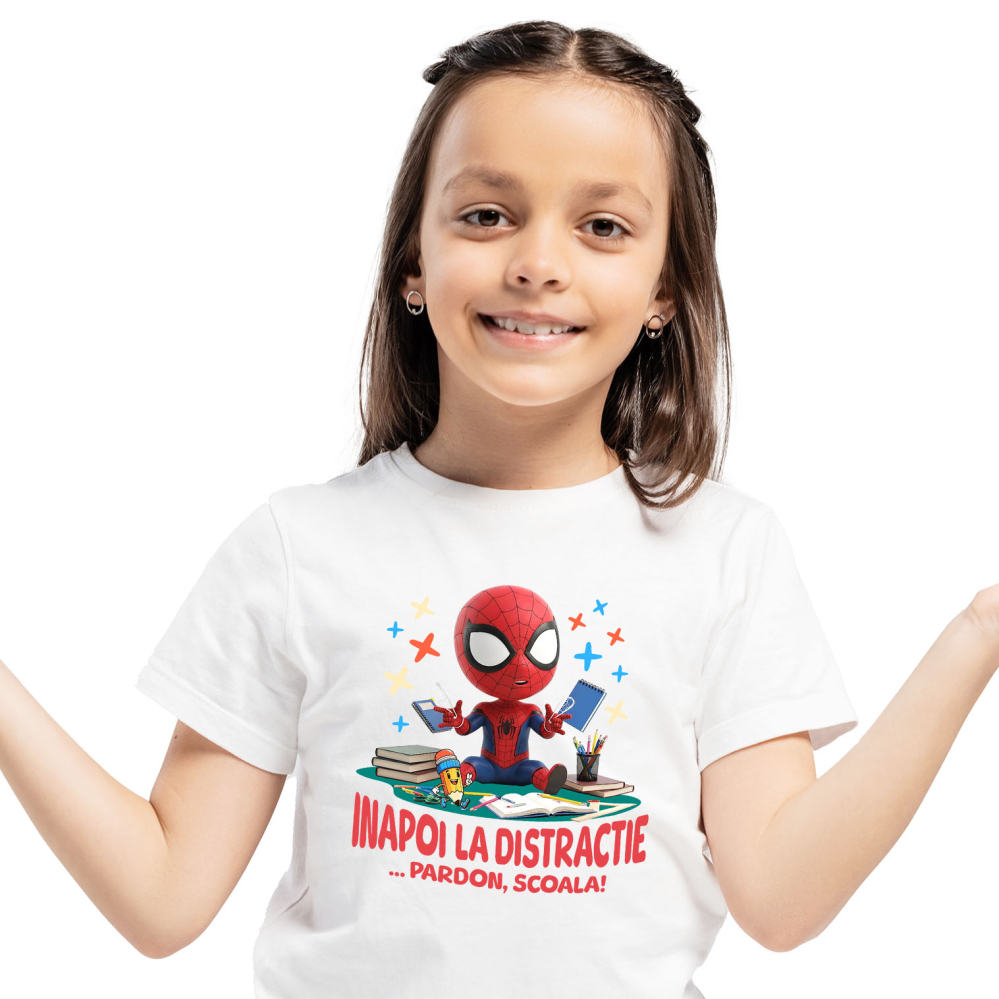 Tricou Copii cu Spiderman – Inceput De Scoala Vesel 100% Bumbac, Alb, 12 Ani [2]