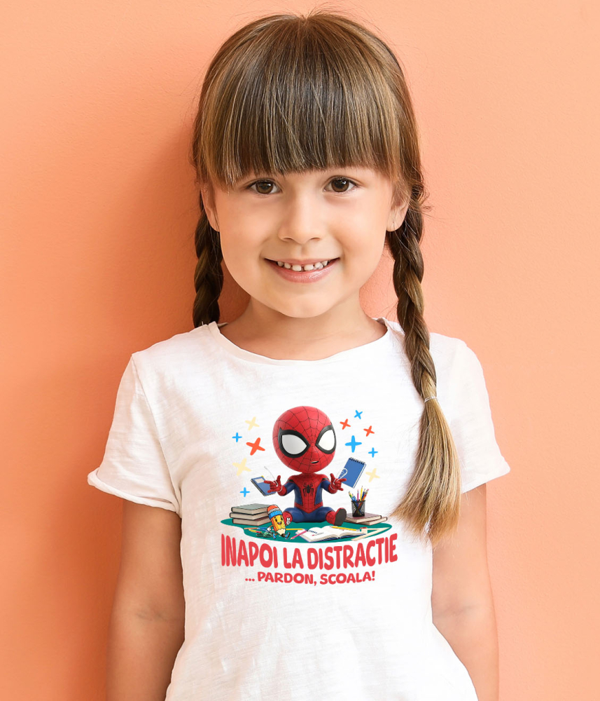 Tricou Copii cu Spiderman – Inceput De Scoala Vesel 100% Bumbac, Alb, 12 Ani [4]