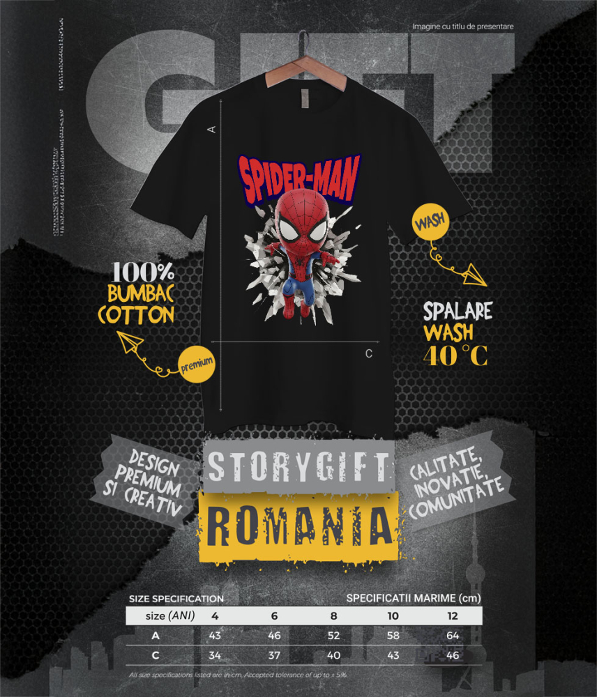 Tricou Copii cu Spiderman - Povestea Captivantă în Cadru 100% Bumbac, Negru, 12 Ani [6]