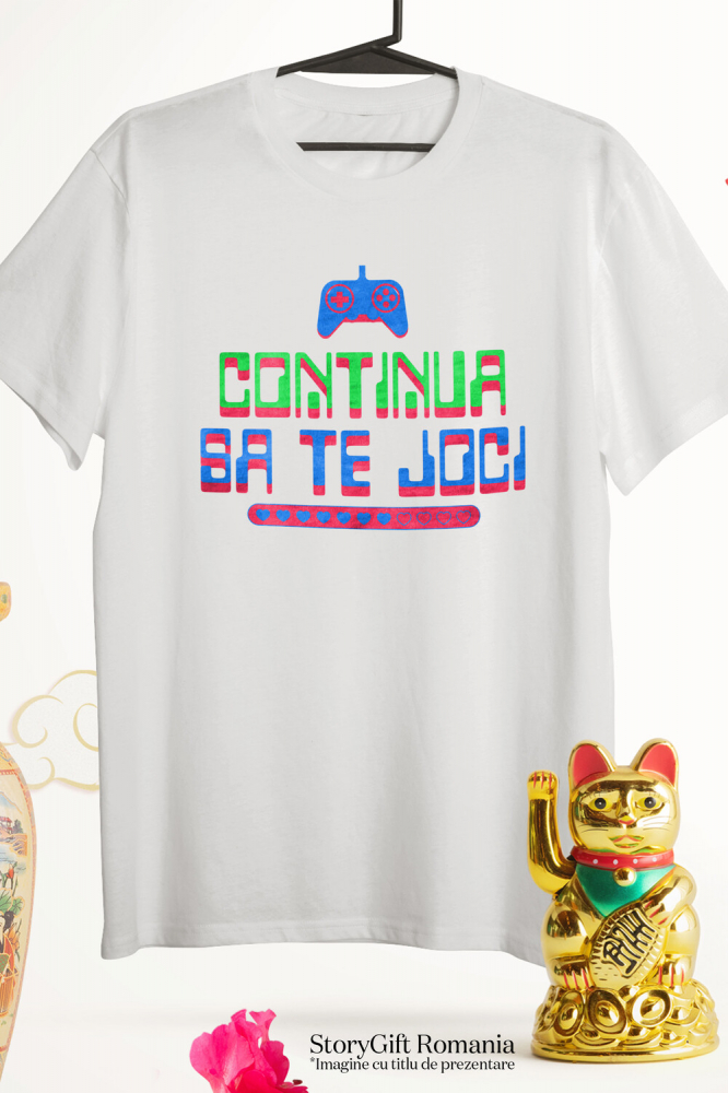 Tricou Femei, Barbati, Copii, Fata, Baiat, Unisex Personalizat Manetă PS cu Text „Continuă să te Joci” - Cadou Personalizat pentru Gamers și Iubitori ai Lumei Digitale [3]