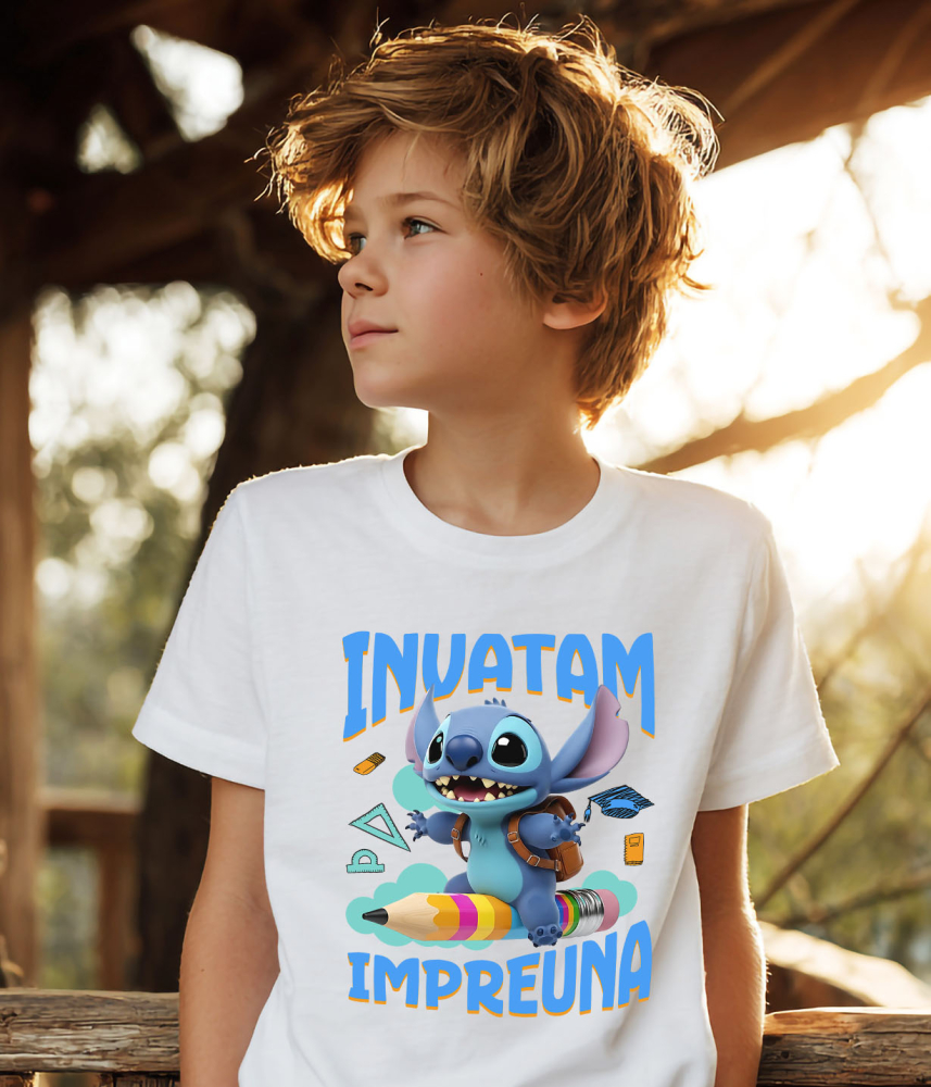 Tricou Copii cu Stitch – Aventuri Amuzante de Invatare 100% Bumbac, Alb, 12 Ani [4]