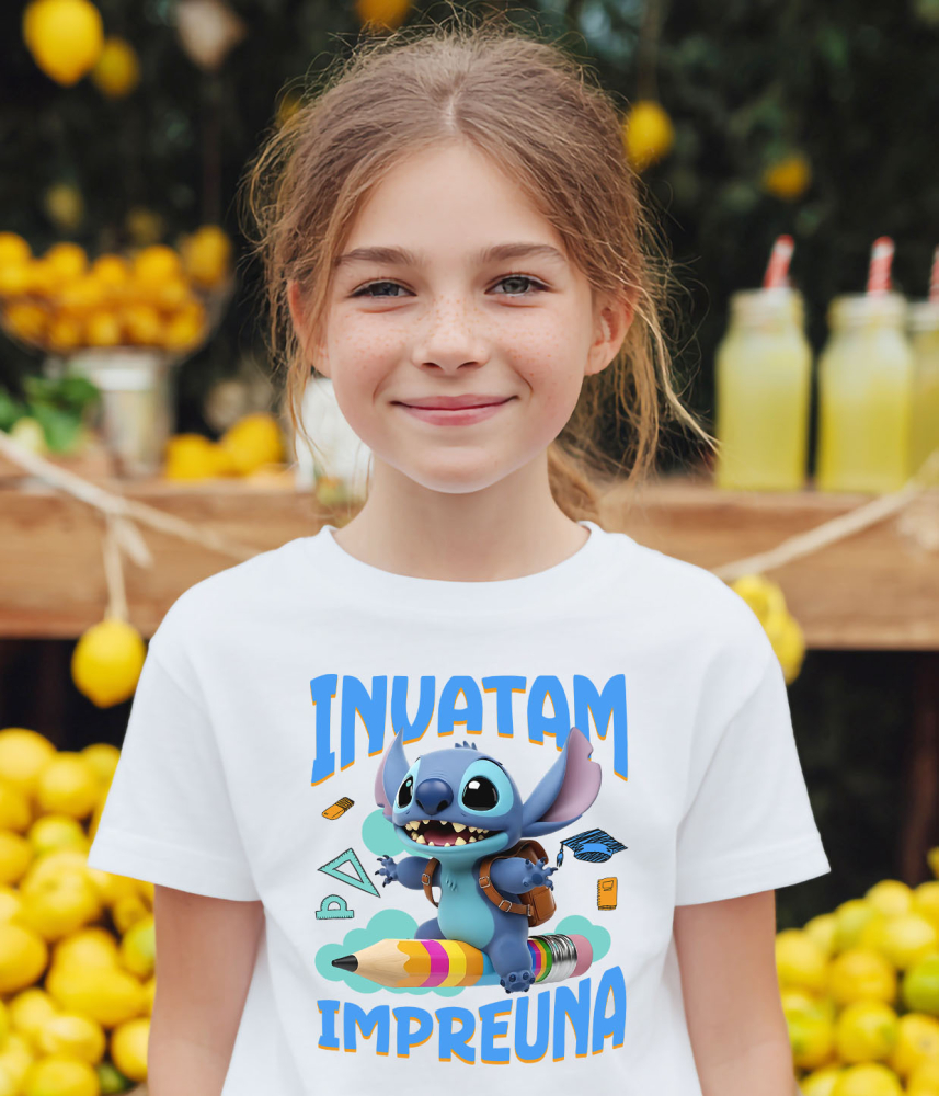 Tricou Copii cu Stitch – Aventuri Amuzante de Invatare 100% Bumbac, Alb, 12 Ani [3]