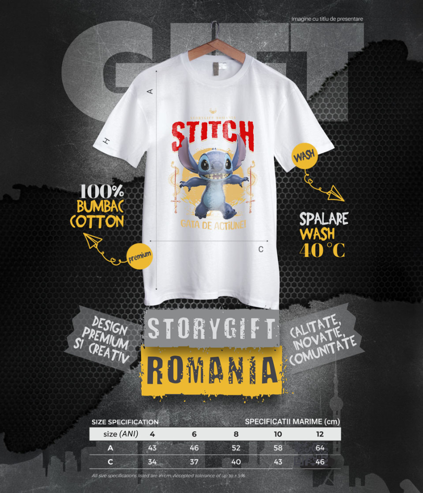 Tricou Copii cu Stitch - Călătorie Plină de Zâmbete și Magie Disney 100% Bumbac, Alb, 12 Ani [6]