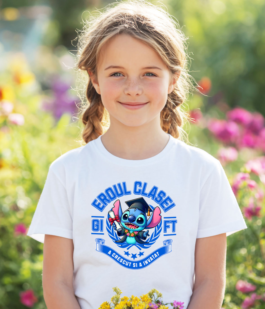 Tricou Copii cu Stitch – Distractie Si Invatatura 100% Bumbac, Alb, 10 Ani [3]