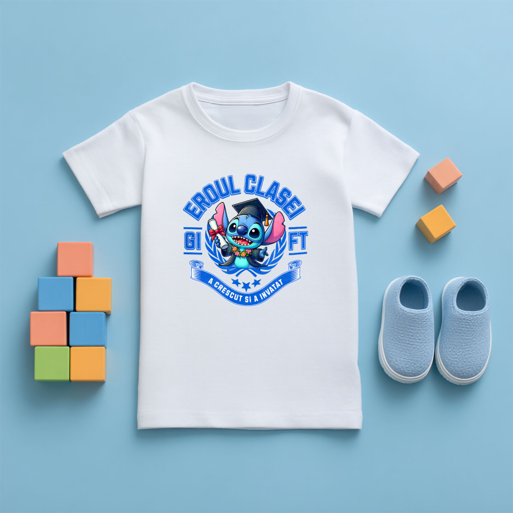 Tricou Copii cu Stitch – Distractie Si Invatatura 100% Bumbac, Alb, 10 Ani [5]