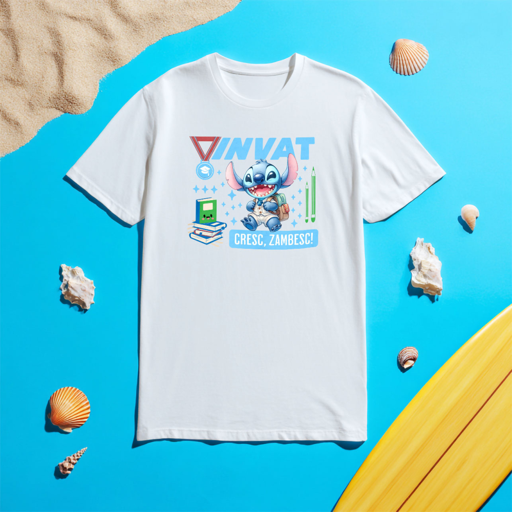 Tricou Copii cu Stitch – Invata, Creste, Zambeste 100% Bumbac, Alb, 6 Ani [5]