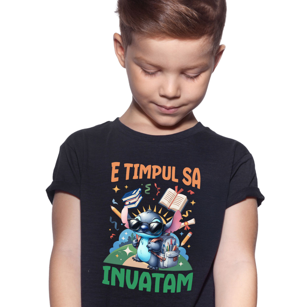 Tricou Copii cu Stitch: Învățătura Plină De Aventură și Zâmbete 100% Bumbac, Negru, 10 Ani [2]