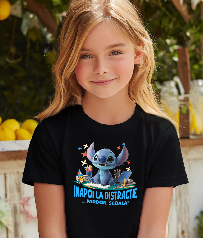 Tricou Copii cu Stitch – Joaca Si Aventuri Amuzante 100% Bumbac, Negru, 12 Ani [4]