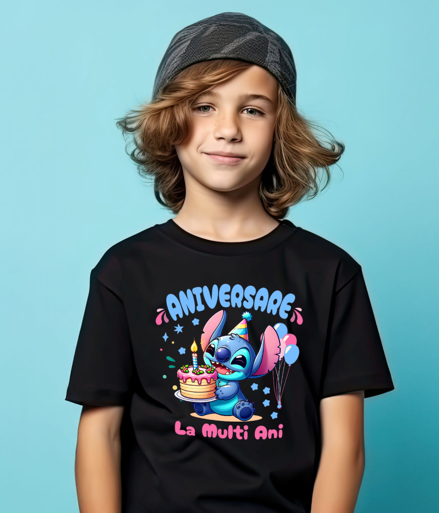Tricou Copii cu Stitch Party – Cadouri si Surprize de Ziua Ta 100% Bumbac, Negru, 12 Ani [4]