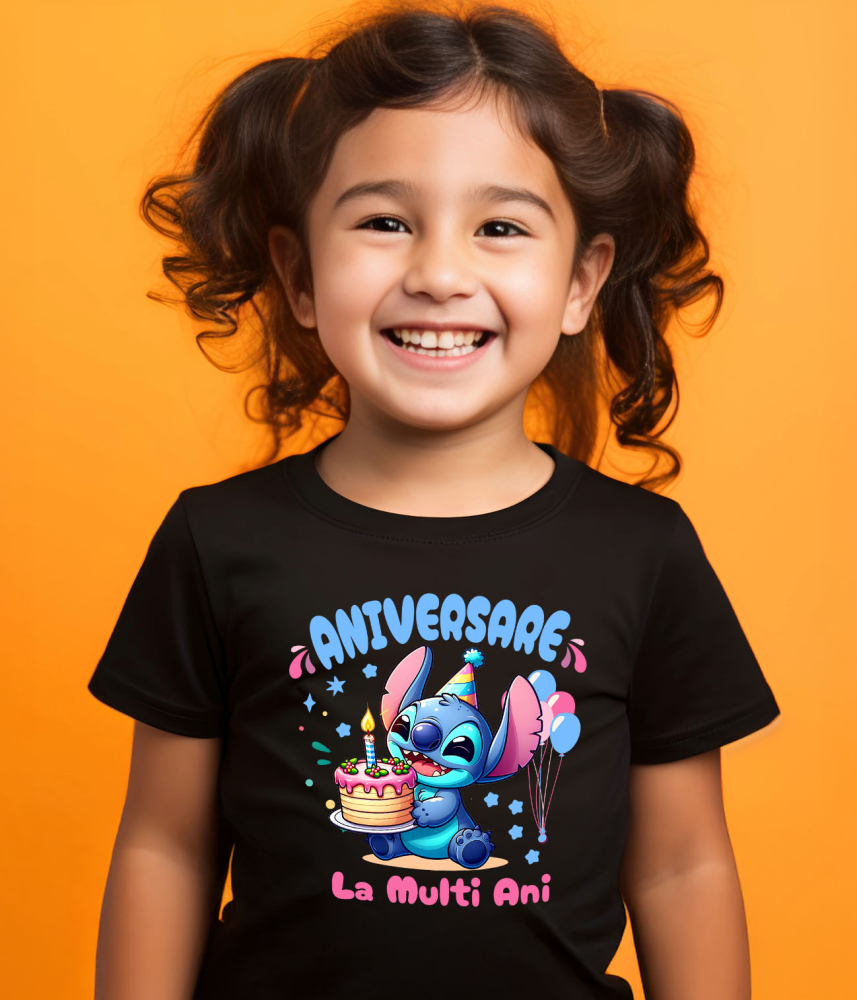 Tricou Copii cu Stitch Party – Cadouri si Surprize de Ziua Ta 100% Bumbac, Negru, 12 Ani [3]